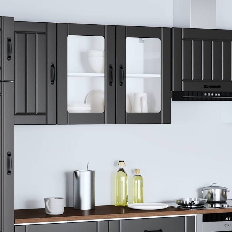 Casa si Gradina - Mobilier - Comode si corpuri - Corpuri bucatarie - Dulap de bucatarie cu usa din sticla „Lucca” din lemn negru, mărime 80x31x60 cm - Infinity.ro