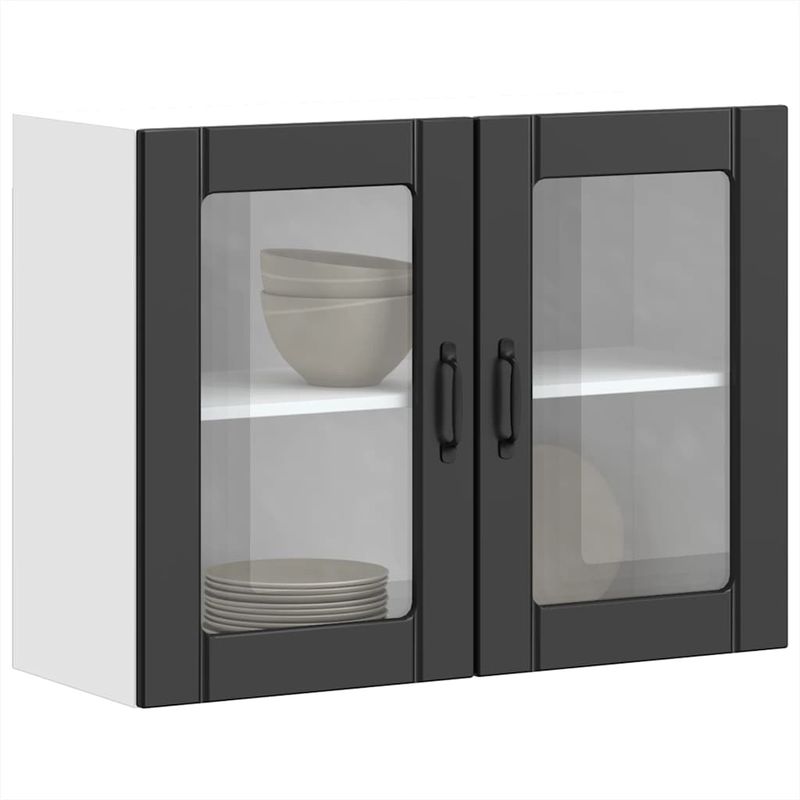Casa si Gradina - Mobilier - Comode si corpuri - Corpuri bucatarie - Dulap de bucatarie cu usa din sticla „Lucca” din lemn negru, mărime 80x31x60 cm - Infinity.ro