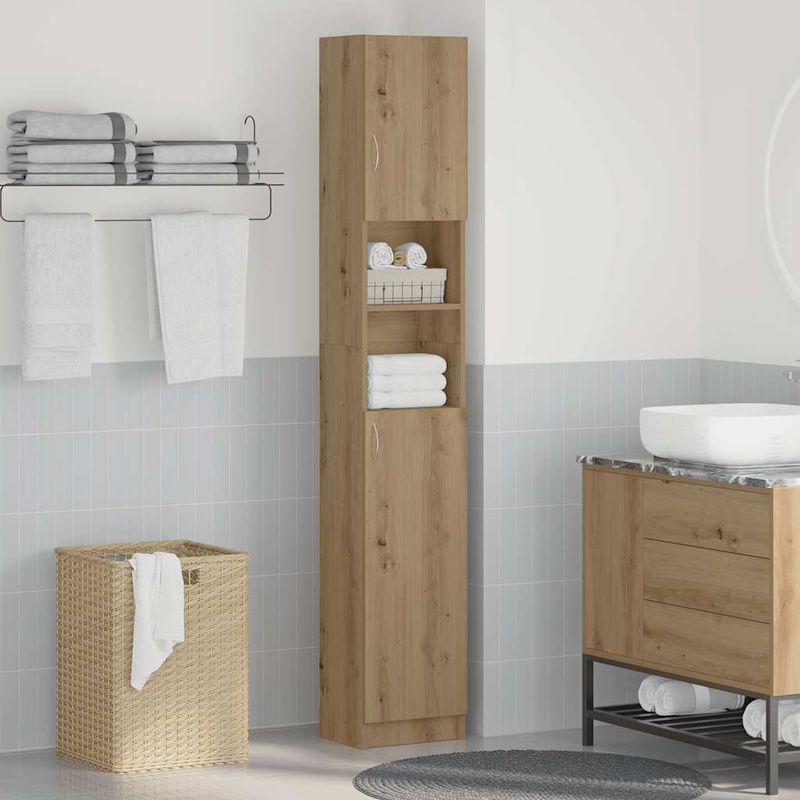 Casa si Gradina - Mobilier - Mobilier baie - Comode baie - Dulap de baie, stejar artizanal, 32x25,5x190 cm, lemn prelucrat - Infinity.ro