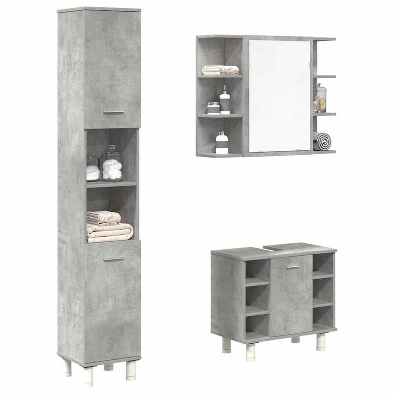 Casa si Gradina - Mobilier - Seturi de mobilier - Seturi baie - Set mobilier de baie, 3 piese, gri beton, lemn compozit - Infinity.ro