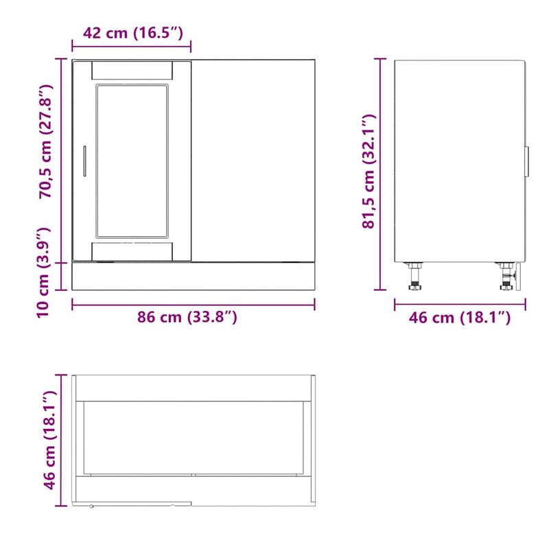 Casa si Gradina - Mobilier - Comode si corpuri - Corpuri bucatarie - Dulap de bucatarie „Porto” din lemn de lemn de stejar afumat, model 1x dulap inferior de colț (1 ușă), mărime 86x46x81.5 cm - Infinity.ro