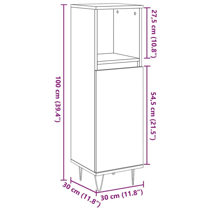 Casa si Gradina - Mobilier - Mobilier baie - Comode baie - Dulap de baie, gri beton, 30x30x100 cm, lemn prelucrat - Infinity.ro