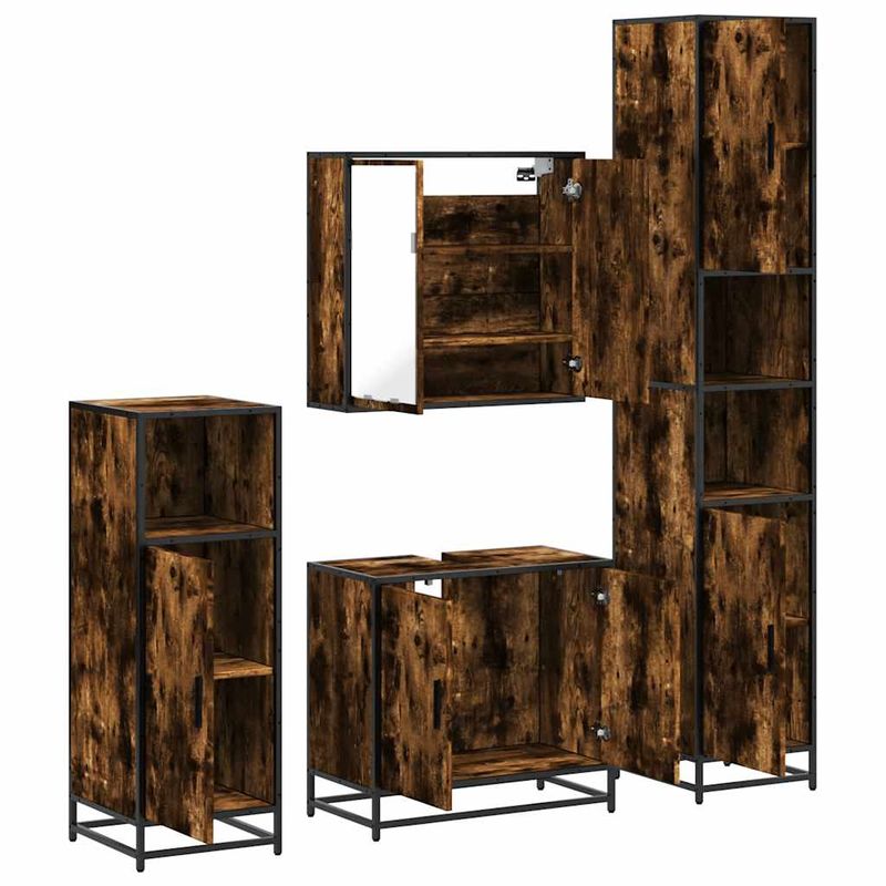 Casa si Gradina - Mobilier - Seturi de mobilier - Seturi baie - Set de mobilier de baie 4 piese Lemn prelucrat de stejar afumat - Infinity.ro