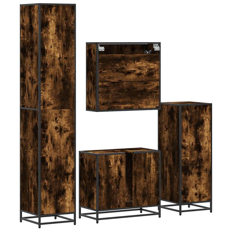Casa si Gradina - Mobilier - Seturi de mobilier - Seturi baie - Set de mobilier de baie 4 piese Lemn prelucrat de stejar afumat - Infinity.ro