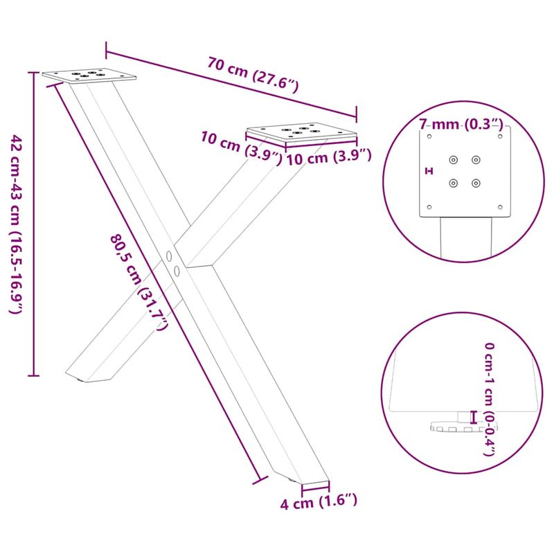 Casa si Gradina - Mobilier - Feronerie si accesorii mobila - Picioare pentru masuta cafea in forma de X, 2 buc Antracit Otel, mărime 70x(42-43) cm (40 mm) - Infinity.ro