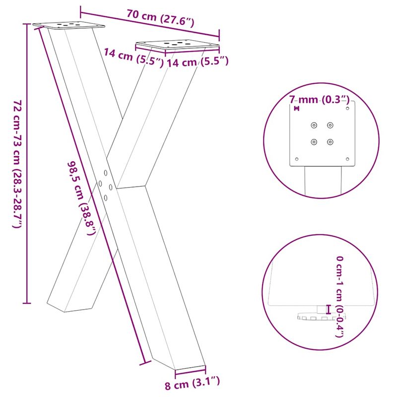 Casa si Gradina - Mobilier - Feronerie si accesorii mobila - Picioare pentru masa in forma de X, 2 buc Antracit Otel, mărime 70x(72-73) cm (80 mm) - Infinity.ro