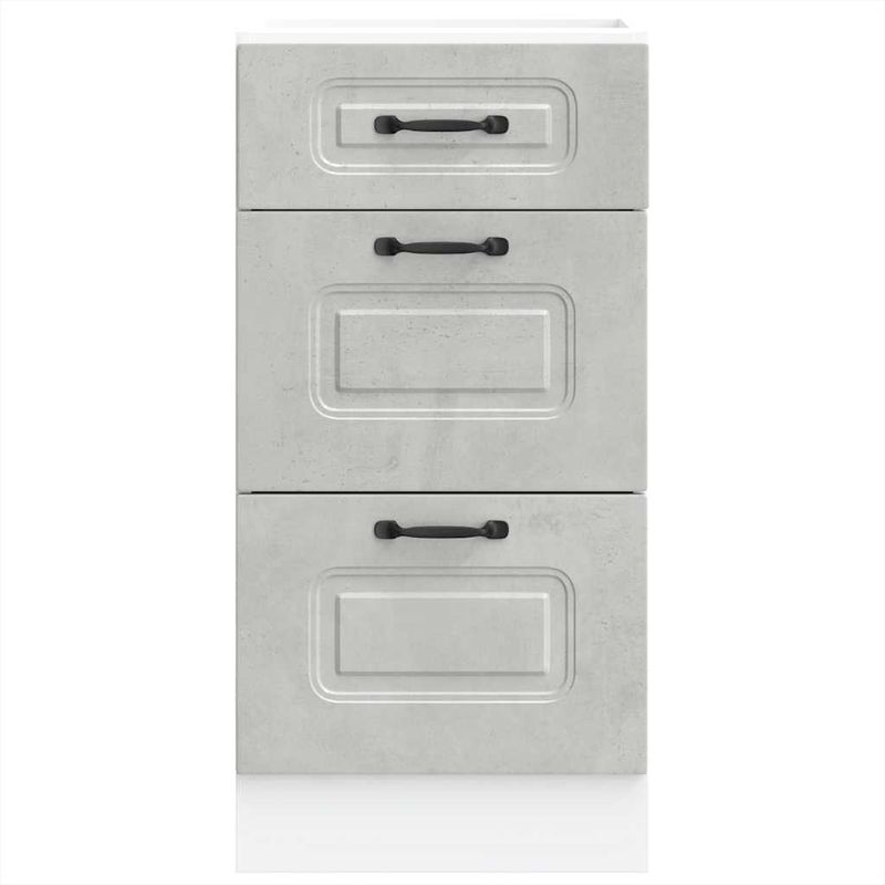Casa si Gradina - Mobilier - Comode si corpuri - Corpuri bucatarie - Dulap de baza de bucatarie „Kalmar” Lemn prelucrat gri beton, model 1x dulap inferior (3 sertare), mărime 40x46x81.5 cm - Infinity.ro