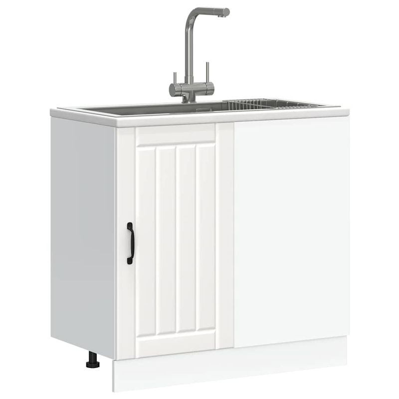 Casa si Gradina - Mobilier - Comode si corpuri - Corpuri bucatarie - Dulap de baza pentru chiuveta „Lucca” din lemn prelucrat alb, model 1x dulap inferior de colț (1 ușă), mărime 86x46x81.5 cm - Infinity.ro