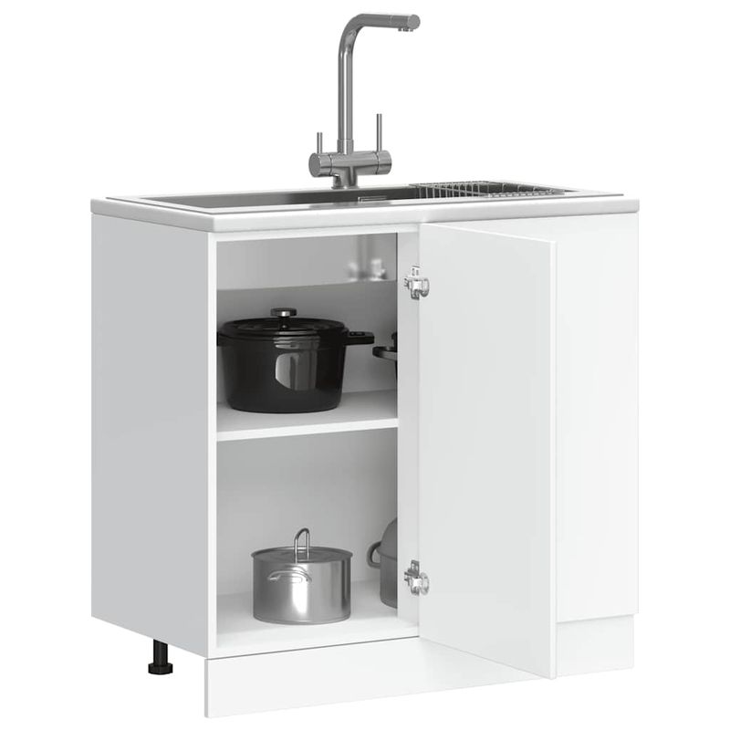 Casa si Gradina - Mobilier - Comode si corpuri - Corpuri bucatarie - Dulap de baza pentru chiuveta „Lucca” din lemn prelucrat alb, model 1x dulap inferior de colț (1 ușă), mărime 86x46x81.5 cm - Infinity.ro