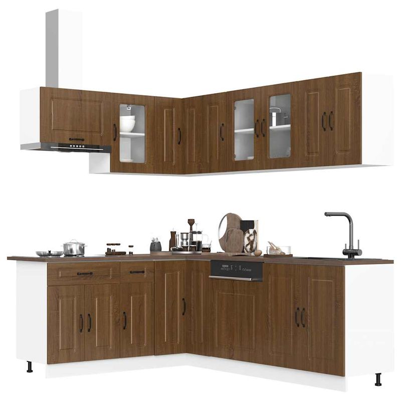 Casa si Gradina - Mobilier - Comode si corpuri - Corpuri bucatarie - Set dulap de bucatarie din 11 piese „Kalmar” stejar maro lemn - Infinity.ro