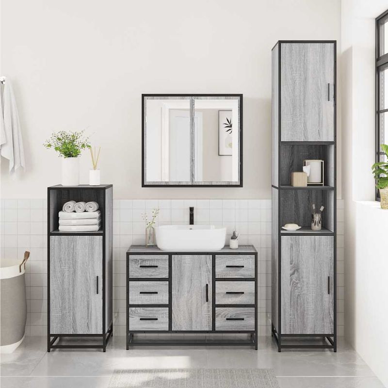 Casa si Gradina - Mobilier - Mobilier baie - Comode baie - Dulap chiuveta de baie, gri sonoma, 80x33x60 cm, lemn compozit - Infinity.ro