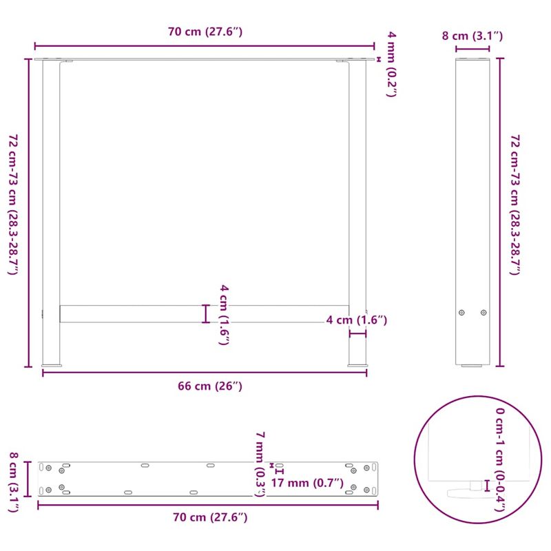 Casa si Gradina - Mobilier - Feronerie si accesorii mobila - Picioare masuta de cafea Negru 2 buc 70x(72-73) cm Otel - Infinity.ro