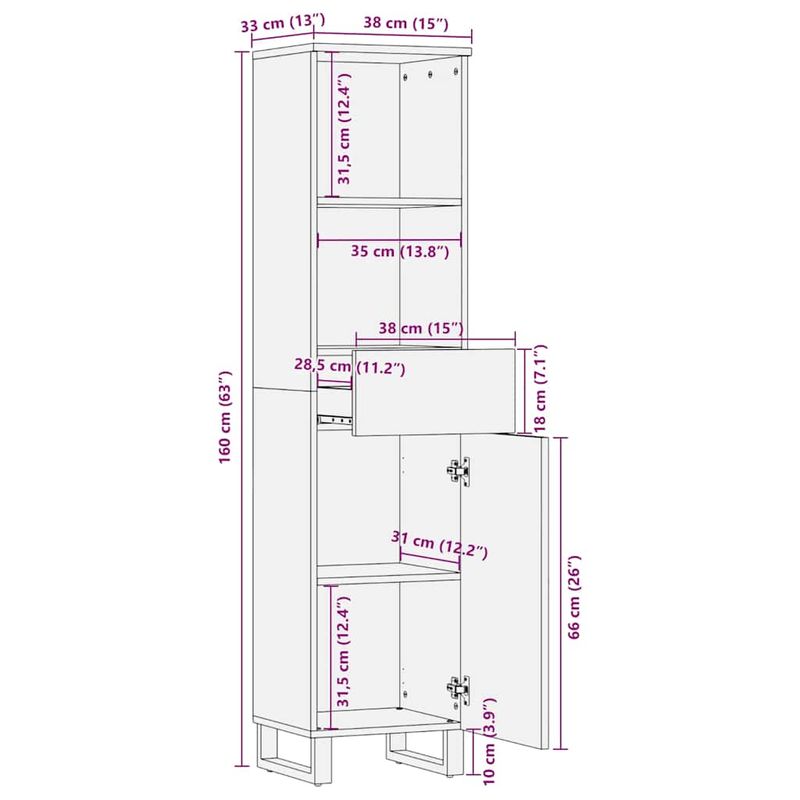 Casa si Gradina - Mobilier - Mobilier baie - Comode baie - Dulap de baie, negru, 38x33x160 cm, lemn masiv de mango - Infinity.ro