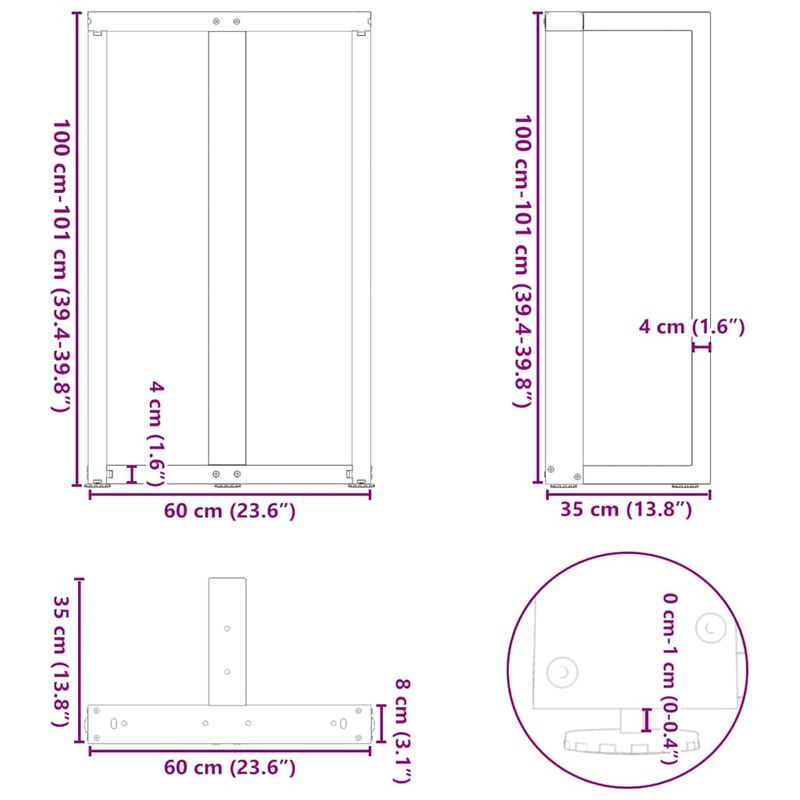 Casa si Gradina - Mobilier - Feronerie si accesorii mobila - Picioare pentru masa de bar in forma de T, 2 buc alb otel, mărime 60x35x(100-101) cm - Infinity.ro