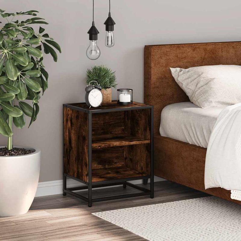 Casa si Gradina - Mobilier - Comode si corpuri - Noptiere - Noptiera stejar afumat 40x31x50 cm lemn prelucrat si metal - Infinity.ro