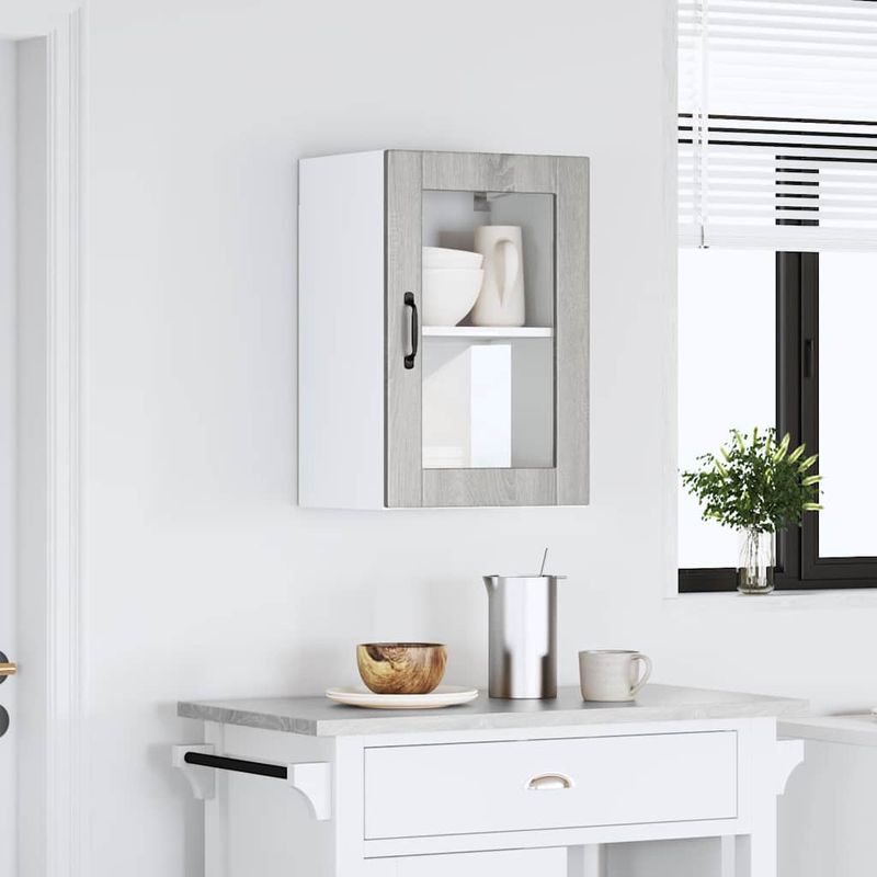 Casa si Gradina - Mobilier - Comode si corpuri - Corpuri bucatarie - Dulap de bucatarie cu usa din sticla „Porto” gri Sonoma, mărime 40x31x60 cm, model 1x dulap de perete din sticlă (1 ușă) - Infinity.ro