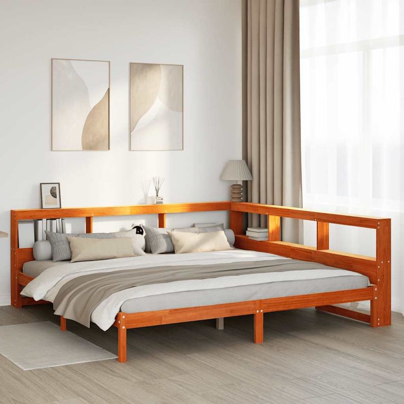 Casa si Gradina - Mobilier - Paturi si accesorii - Paturi - Pat cu biblioteca fara saltea maro 200x200 cm lemn masiv de pin - Infinity.ro