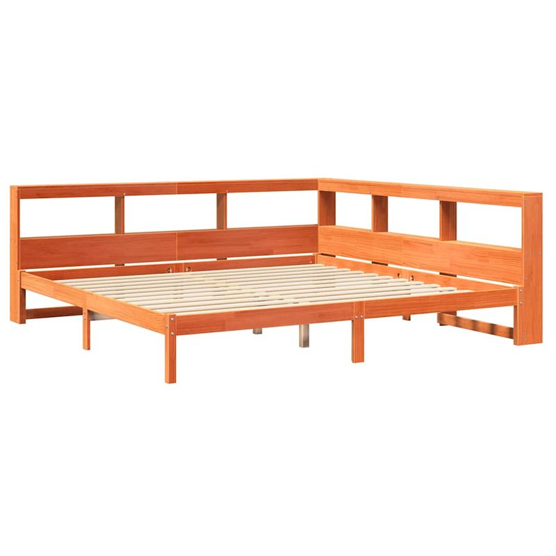 Casa si Gradina - Mobilier - Paturi si accesorii - Paturi - Pat cu biblioteca fara saltea maro 200x200 cm lemn masiv de pin - Infinity.ro