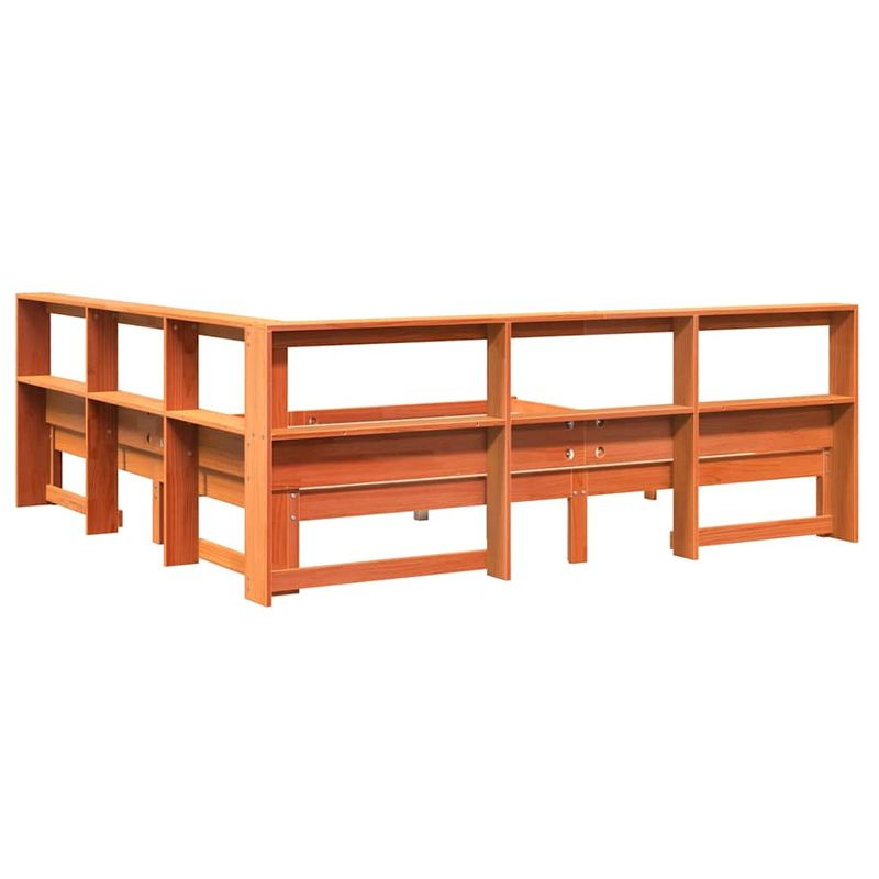 Casa si Gradina - Mobilier - Paturi si accesorii - Paturi - Pat cu biblioteca fara saltea maro 200x200 cm lemn masiv de pin - Infinity.ro
