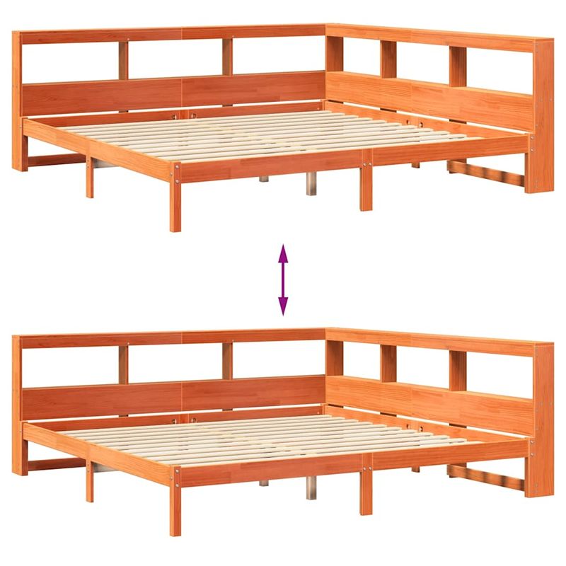 Casa si Gradina - Mobilier - Paturi si accesorii - Paturi - Pat cu biblioteca fara saltea maro 200x200 cm lemn masiv de pin - Infinity.ro
