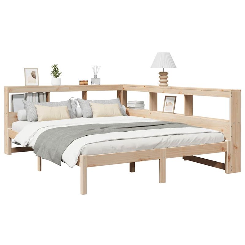 Casa si Gradina - Mobilier - Paturi si accesorii - Paturi - Pat cu biblioteca fara saltea, 135x190 cm, lemn masiv de pin - Infinity.ro