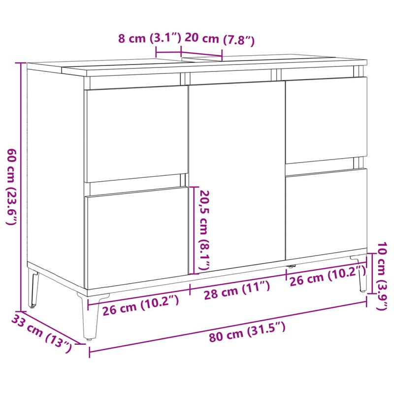 Casa si Gradina - Mobilier - Mobilier baie - Comode baie - Dulap de chiuveta, lemn vechi, 80x33x60 cm, lemn prelucrat - Infinity.ro