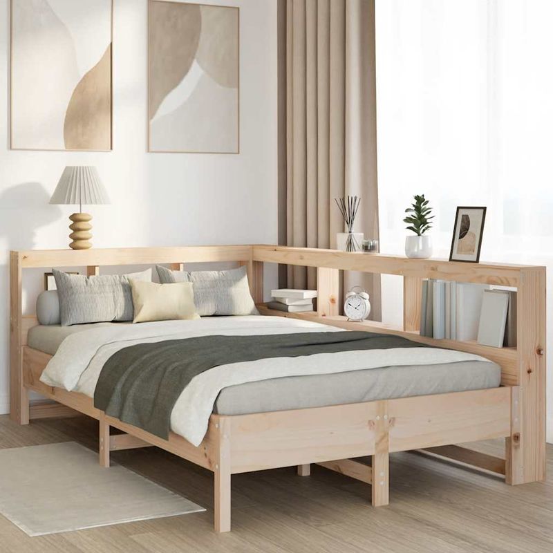 Casa si Gradina - Mobilier - Paturi si accesorii - Paturi - Pat cu biblioteca fara saltea, 135x190 cm, lemn masiv de pin - Infinity.ro