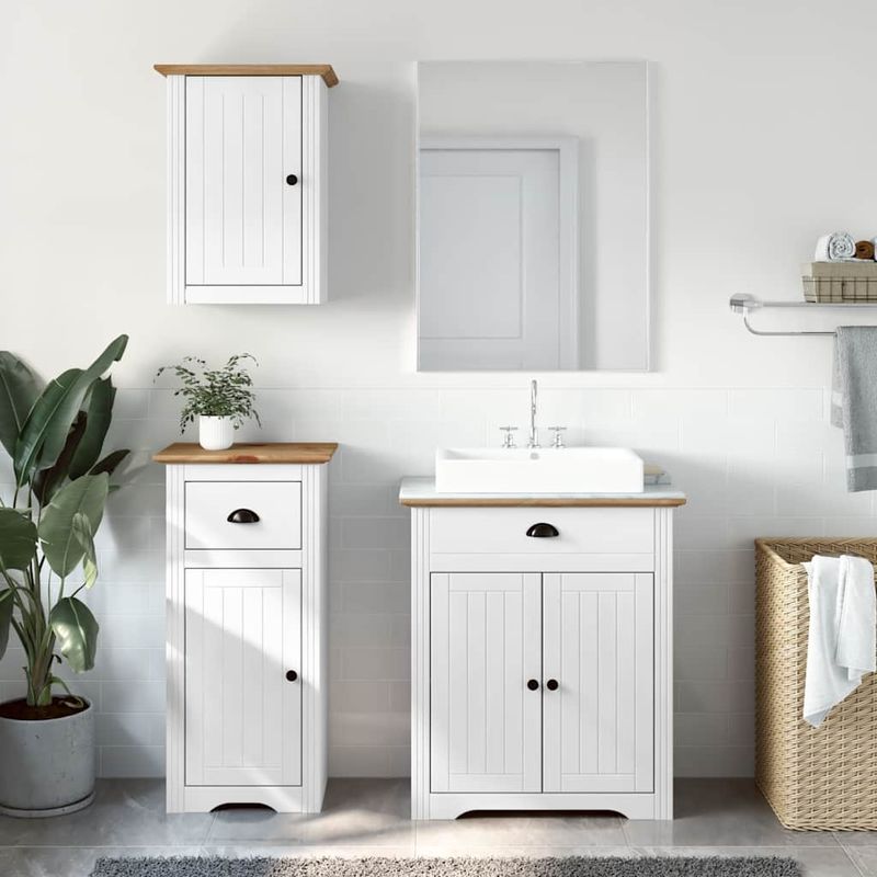 Casa si Gradina - Mobilier - Seturi de mobilier - Seturi baie - Set de mobilier de baie 3 piese lemn masiv de pin alb si maro - Infinity.ro