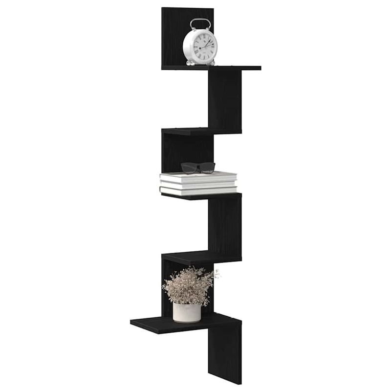 Casa si Gradina - Mobilier - Biblioteci si rafturi - Rafturi - Raft de perete pentru colt, negru, 32x32x127,5 cm PAL - Infinity.ro