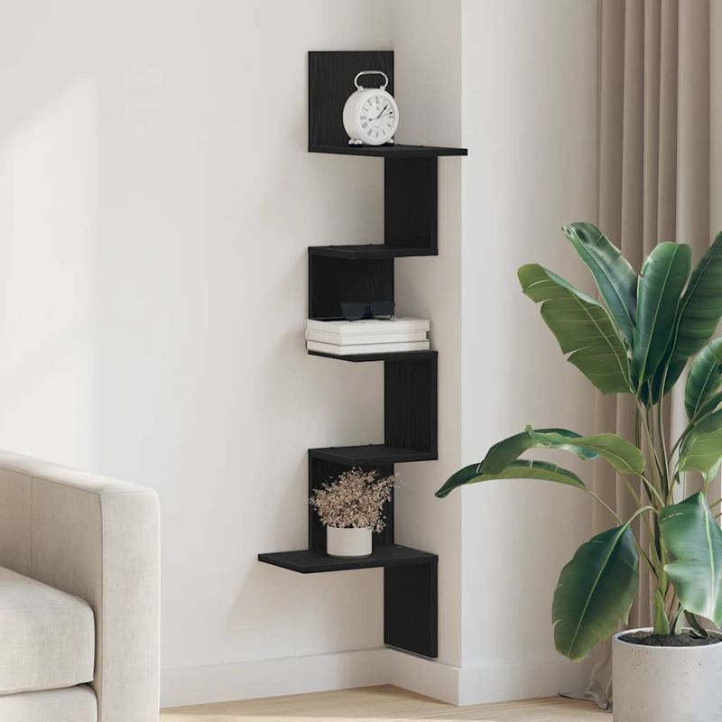 Casa si Gradina - Mobilier - Biblioteci si rafturi - Rafturi - Raft de perete pentru colt, negru, 32x32x127,5 cm PAL - Infinity.ro
