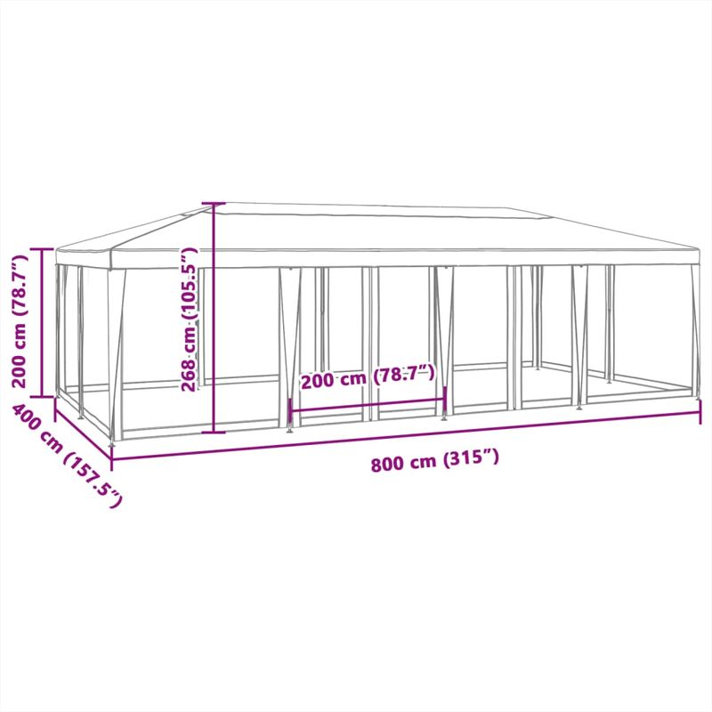 Casa si Gradina - Gradina si terasa - Umbrele si pavilioane - Pavilioane - Cort de petrecere cu 12 pereti din plasa, alb, 8x4 m, HDPE - Infinity.ro