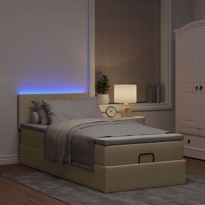 Casa si Gradina - Mobilier - Paturi si accesorii - Paturi - Pat otoman cu saltea crem 100x200 cm stofa, model cu blocuri pătrate - Infinity.ro