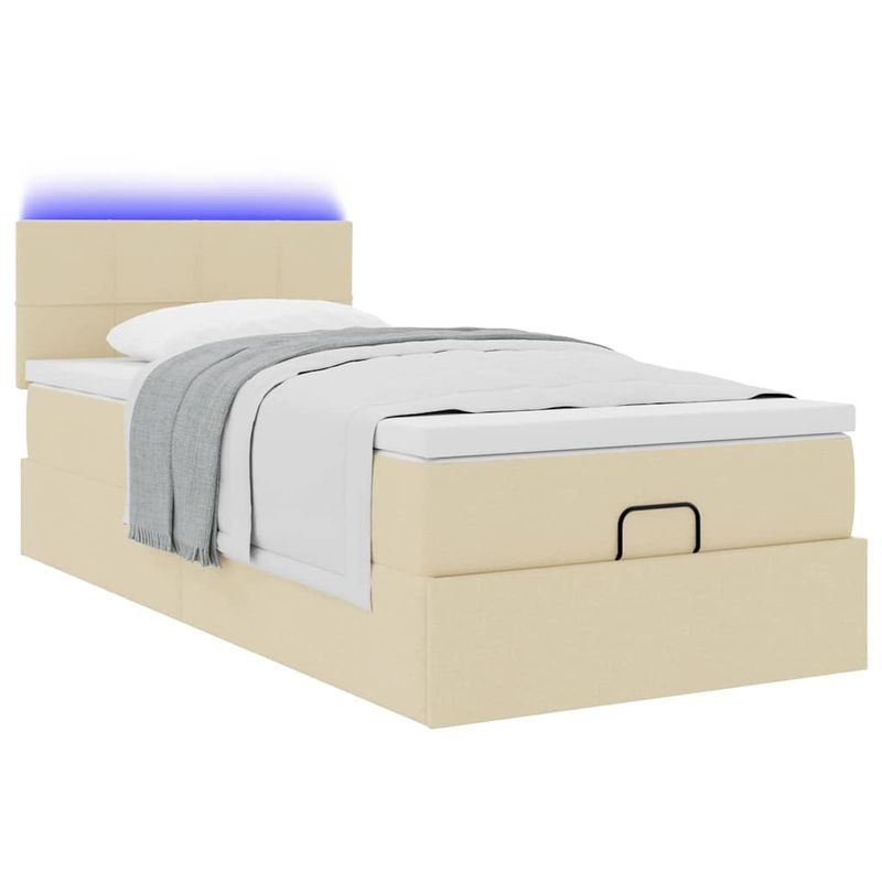 Casa si Gradina - Mobilier - Paturi si accesorii - Paturi - Pat otoman cu saltea crem 100x200 cm stofa, model cu blocuri pătrate - Infinity.ro