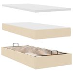 Casa si Gradina - Mobilier - Paturi si accesorii - Paturi - Pat otoman cu saltea crem 100x200 cm stofa, model cu blocuri pătrate - Infinity.ro