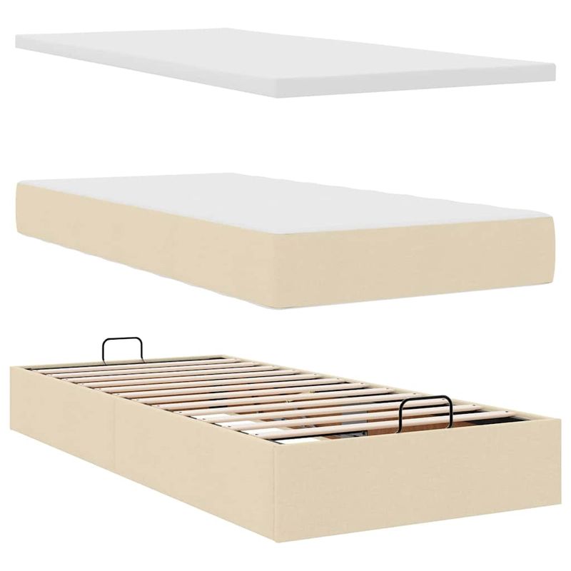 Casa si Gradina - Mobilier - Paturi si accesorii - Paturi - Pat otoman cu saltea crem 100x200 cm stofa, model cu blocuri pătrate - Infinity.ro