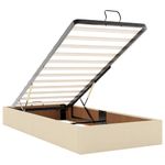 Casa si Gradina - Mobilier - Paturi si accesorii - Paturi - Pat otoman cu saltea crem 100x200 cm stofa, model cu blocuri pătrate - Infinity.ro
