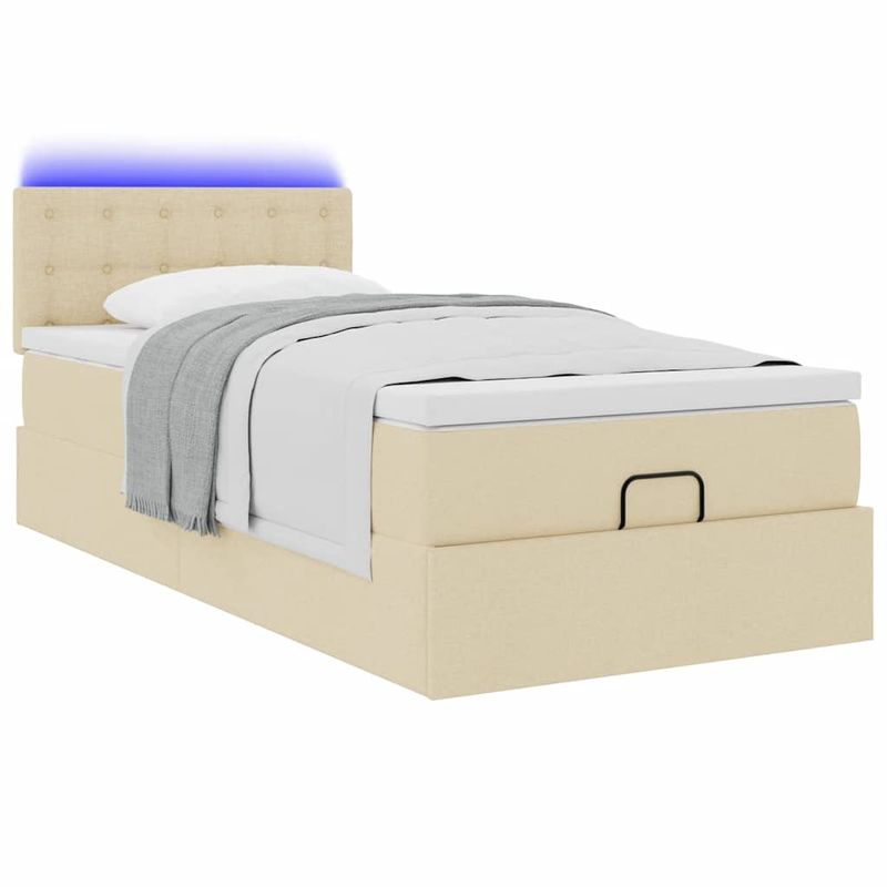 Casa si Gradina - Mobilier - Paturi si accesorii - Paturi - Pat otoman cu saltea crem 100x200 cm stofa, model nasturi - Infinity.ro