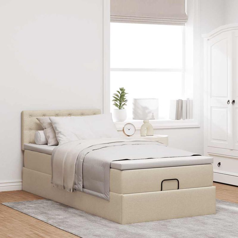 Casa si Gradina - Mobilier - Paturi si accesorii - Paturi - Pat otoman cu saltea crem 100x200 cm stofa, model nasturi - Infinity.ro