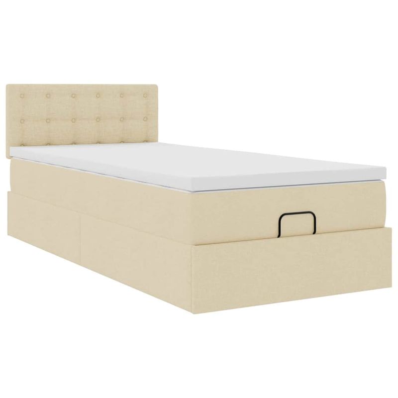 Casa si Gradina - Mobilier - Paturi si accesorii - Paturi - Pat otoman cu saltea crem 100x200 cm stofa, model nasturi - Infinity.ro