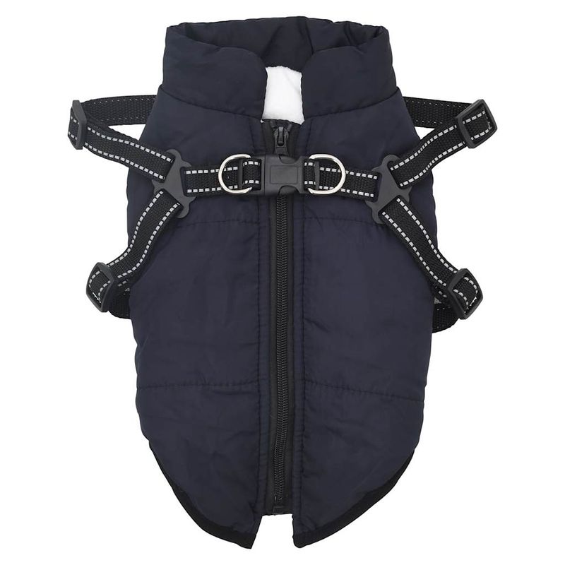 Petshop - Articole imbracaminte - Haine animale - Haina caini cu ham impermeabila reflectorizanta, bleumarin, M - Infinity.ro