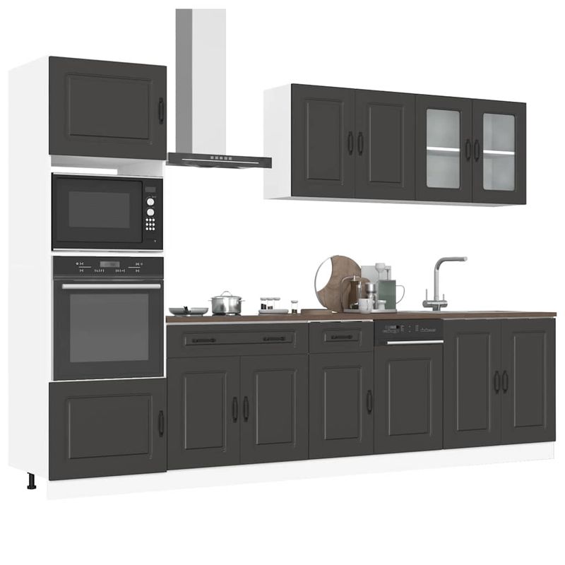 Casa si Gradina - Mobilier - Comode si corpuri - Corpuri bucatarie - Set dulap de bucatarie 7 piese „Kalmar” lemn negru prelucrat - Infinity.ro