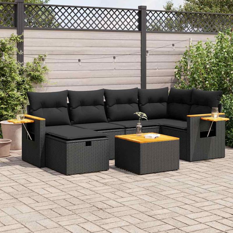 Casa si Gradina - Gradina si terasa - Mobilier exterior - Seturi mobila gradina - Set canapele de gradina cu perne, 7 piese, negru, poliratan - Infinity.ro