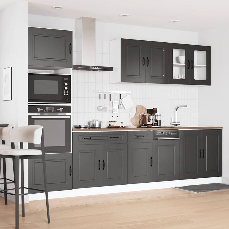 Casa si Gradina - Mobilier - Comode si corpuri - Corpuri bucatarie - Set dulap de bucatarie 7 piese „Kalmar” lemn negru prelucrat - Infinity.ro