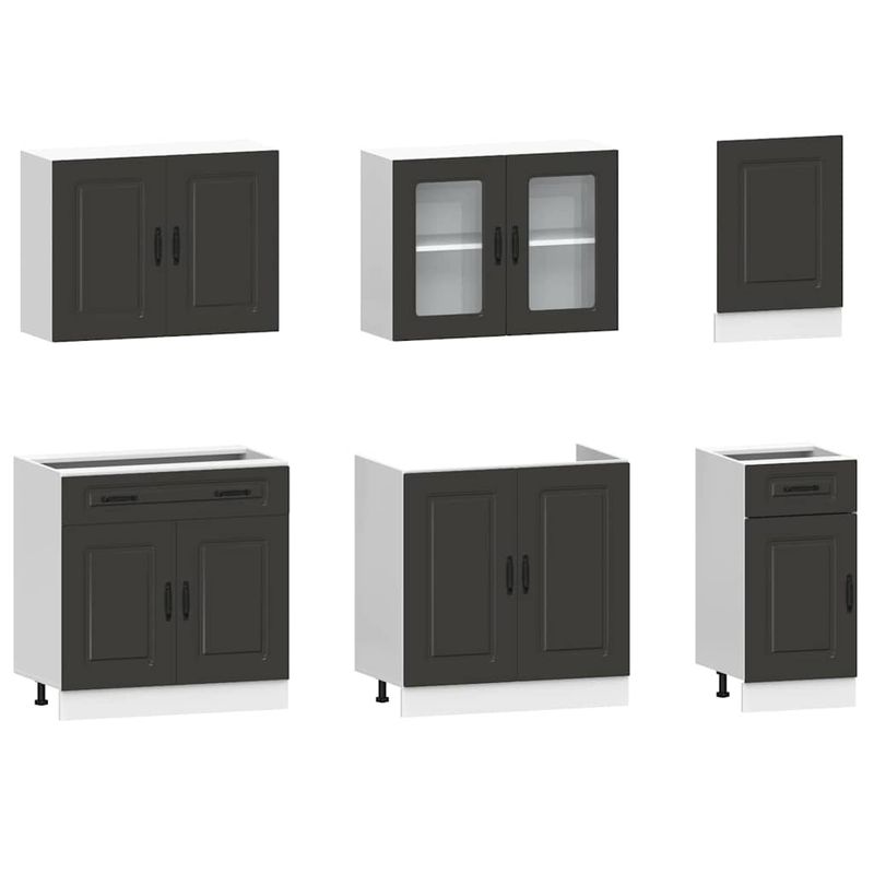 Casa si Gradina - Mobilier - Comode si corpuri - Corpuri bucatarie - Set dulap de bucatarie 7 piese „Kalmar” lemn negru prelucrat - Infinity.ro
