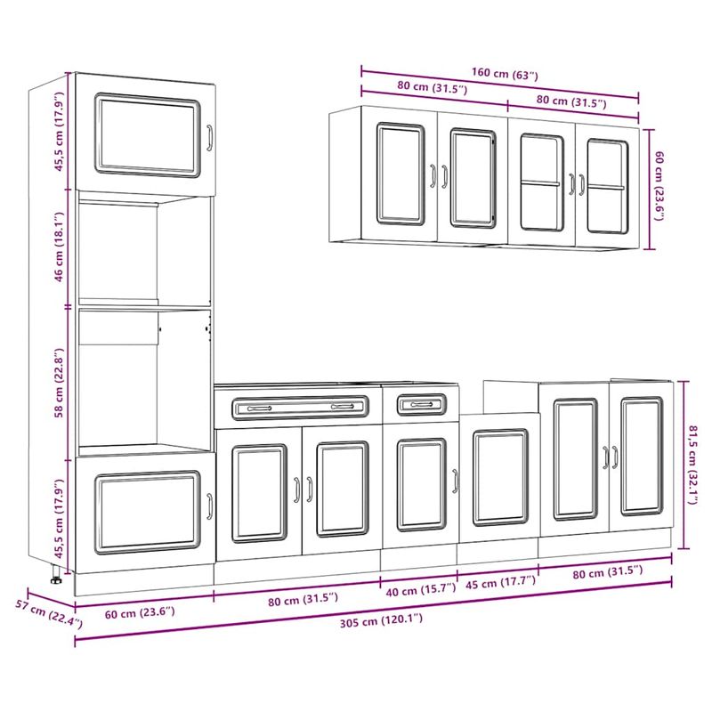 Casa si Gradina - Mobilier - Comode si corpuri - Corpuri bucatarie - Set dulap de bucatarie 7 piese „Kalmar” lemn negru prelucrat - Infinity.ro