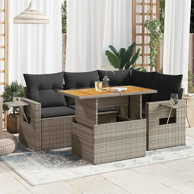 Casa si Gradina - Gradina si terasa - Mobilier exterior - Seturi mobila gradina - Set canapea de gradina cu perne, 5 piese, gri, poliratan - Infinity.ro