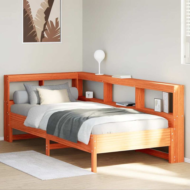 Casa si Gradina - Mobilier - Paturi si accesorii - Paturi - Pat cu biblioteca fara saltea, maro, 100x200 cm, lemn masiv pin - Infinity.ro