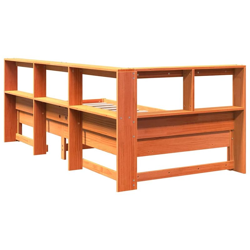 Casa si Gradina - Mobilier - Paturi si accesorii - Paturi - Pat cu biblioteca fara saltea, maro, 100x200 cm, lemn masiv pin - Infinity.ro