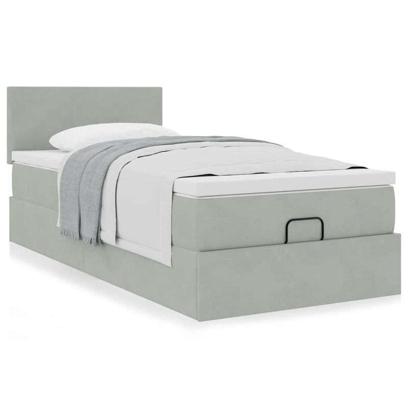 Casa si Gradina - Mobilier - Paturi si accesorii - Paturi - Cadru de pat otoman cu saltea Gri deschis 100x200cm catifea - Infinity.ro