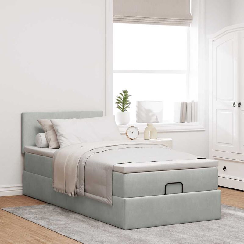 Casa si Gradina - Mobilier - Paturi si accesorii - Paturi - Cadru de pat otoman cu saltea Gri deschis 100x200cm catifea - Infinity.ro